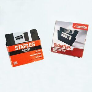 44 Blank 3.5" Diskettes, Imation and Staples (Open Boxes, Unused)